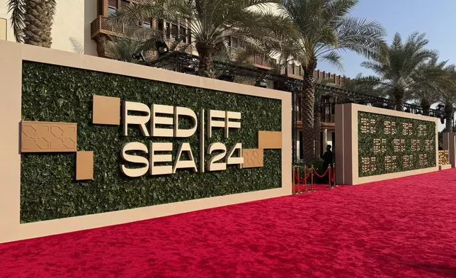 A view of the red carpet at the Red Sea International Film Festival in Jeddah, Saudi Arabia, Dec. 6, 2024. The festival highlights global and regional talent as part of Saudi Arabia’s growing cinema industry. (AP Photo/Baraa Anwer) •