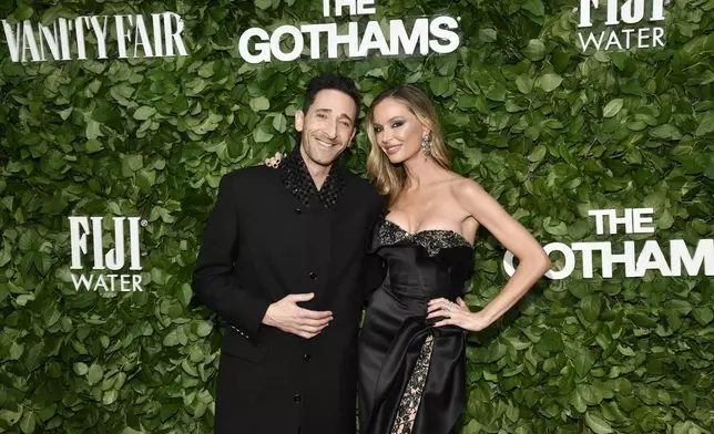 Adrien Brody, left, and Georgina Chapman attend The Gothams Film Awards at Cipriani Wall Street on Monday, Dec. 2, 2024, in New York. (Photo by Evan Agostini/Invision/AP)