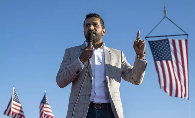 FILE - Kash Patel, former chief of staff to Acting Secretary of Defense Christopher Miller, speaks at a rally in Minden, Nev., Oct. 8, 2022. (AP Photo/José Luis Villegas, File)