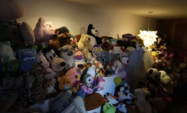 Stuffed animals restored by volunteers are stored until they can be donated to vulnerable children as Christmas presents at the non-profit foundation Hospital de los Peluches, or Hospital of Stuffed Animals, in Caracas, Venezuela, Thursday, Dec. 5, 2024. (AP Photo/Ariana Cubillos)