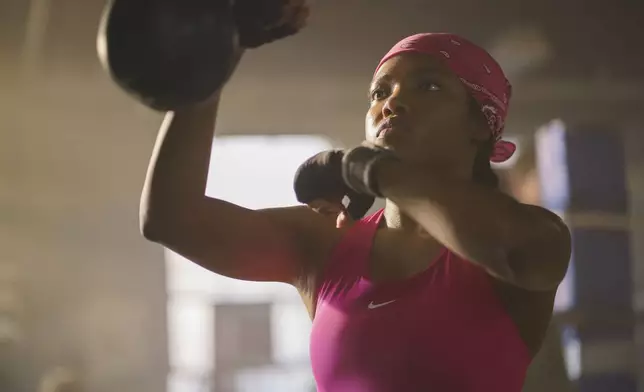 This image released by Amazon Content Services shows Ryan Destiny as Claressa Shields in a scene from "The Fire Inside." (Sabrina Lantos/Amazon Content Services via AP)