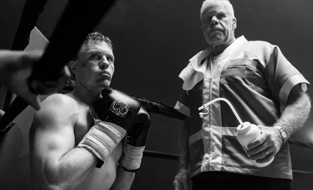 This image released by Falling Forward Films shows Michael Pitt, left, and Ron Perlman in a scene from "Day of the Fight." (Falling Forwrd Films via AP)