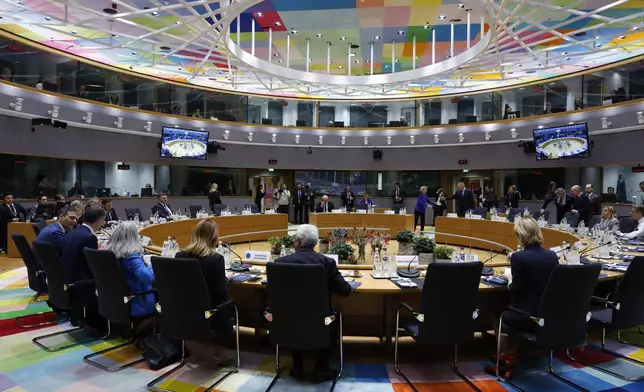 European Union leaders meet for a round table meeting at an EU summit in Brussels, Thursday, Dec. 19, 2024. (AP Photo/Omar Havana)