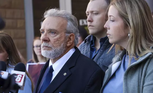 FILE -David Kingsbury, the father of Madeline Kingsbury, addresses the press after the jury found Adam Fravel guilty of Madeline's murder on all counts at the Blue Earth County Justice Center, Nov. 7, 2024 in Mankato, Minn. (Hannah Yang/Minnesota Public Radio via AP)