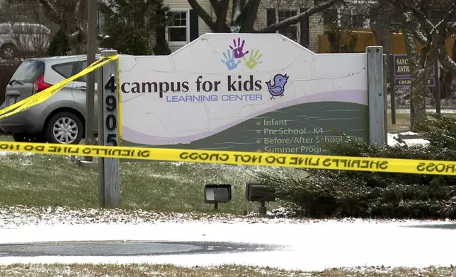 Police tape remained after a shooting Monday at Abundant Life Christian School on Wednesday, Dec. 18, 2024 in Madison, Wis. (AP photo/Mark Vancleave)