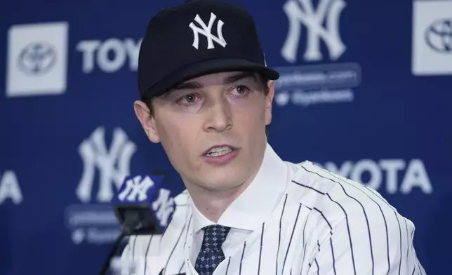 New York Yankees' Max Fried speaks during a baseball news conference, Wednesday, Dec. 18, 2024, in New York. (AP Photo/Frank Franklin II)