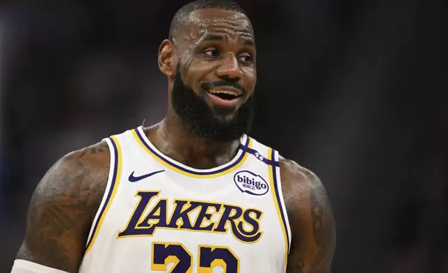 Los Angeles Lakers forward LeBron James (23) looks on during the first half of an NBA basketball game against the Golden State Warriors, Wednesday, Dec. 25, 2024, in San Francisco. (AP Photo/Eakin Howard)