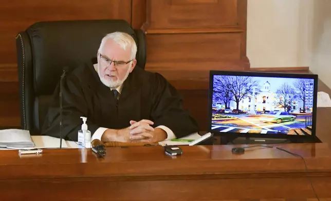 Judge Kelly Luther presides over the case of Sheldon Timothy Herrington Jr., who is on trial for the murder of University of Mississippi student Jimmie "Jay" Lee, at the Lafayette County Courthouse in Oxford, Miss., Wednesday, Dec. 11, 2024. (Bruce Newman/The Northeast Mississippi Daily Journal via AP, Pool)