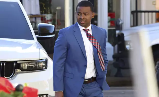 Sheldon Timothy Herrington Jr., who is on trial in the 2022 death of University of Mississippi student Jimmie "Jay" Lee, enters the Lafayette County Courthouse in Oxford, Miss., Friday, Dec. 6, 2024. (Antonella Rescigno/The Daily Mississippian via AP, Pool)