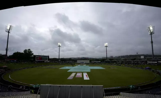 Rain delays the start of day three of the Test cricket match between South Africa and Pakistan, at the Centurion Park, in Centurion, South Africa, Saturday, Dec. 28, 2024. (AP Photo/Themba Hadebe)