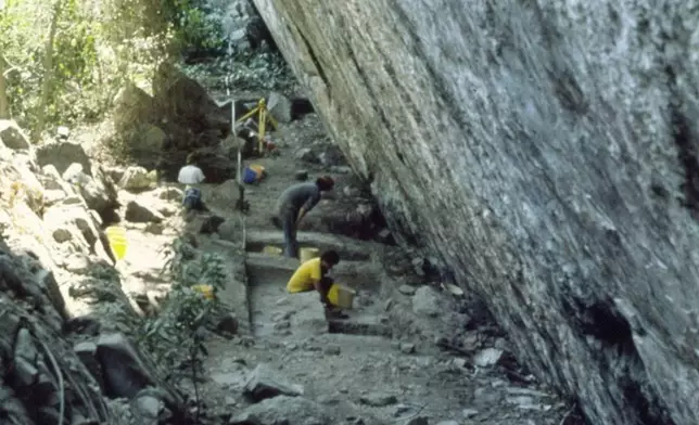 This photo provided by researchers shows the Santa Elina excavation site in the Mato Grosso state of Brazil. (Águeda Vilhena Vialou, Denis Vialou via AP)