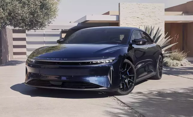 This photo provided by Lucid shows the 2025 Air. The Air is a luxury EV sedan and the Sapphire version boasts three electric motors and 1,234 horsepower. (Courtesy of Lucid Motors via AP)