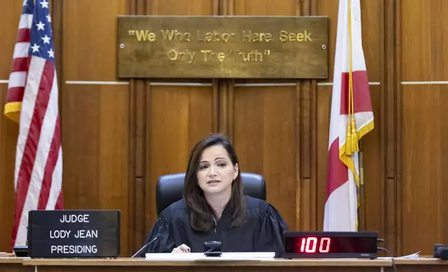 Judge Lody Jean speaks during a bond hearing for two Miami Beach, Fla., twin brothers Oren and Alon Alexander, 37, who are charged with multiple state and federal crimes, including sex trafficking and rape on Friday, Dec. 13, 2024, in Miami. (Matias J. Ocner/Miami Herald via AP, Pool)