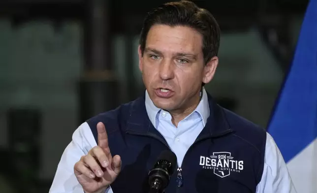 FILE - Republican presidential candidate Florida Gov. Ron DeSantis speaks during a campaign event on May 31, 2023, in Salix, Iowa. (AP Photo/Charlie Neibergall, File)