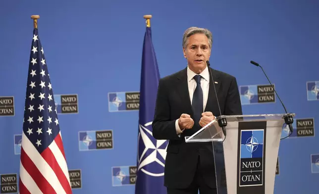 United States Secretary of State Antony Blinken speaks during a media conference at the conclusion of a meeting of NATO foreign ministers at NATO headquarters in Brussels, Wednesday, Dec. 4, 2024. (AP Photo/Virginia Mayo)