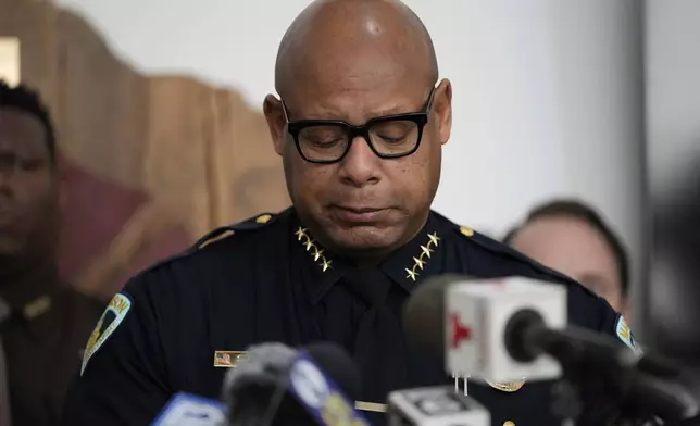 Madison Police chief Shon F. Barnes speaks at a news conference Tuesday, Dec. 17, 2024, in Madison, Wis., following a shooting at the Abundant Life Christian School on Monday. (AP Photo/Nam Y. Huh)