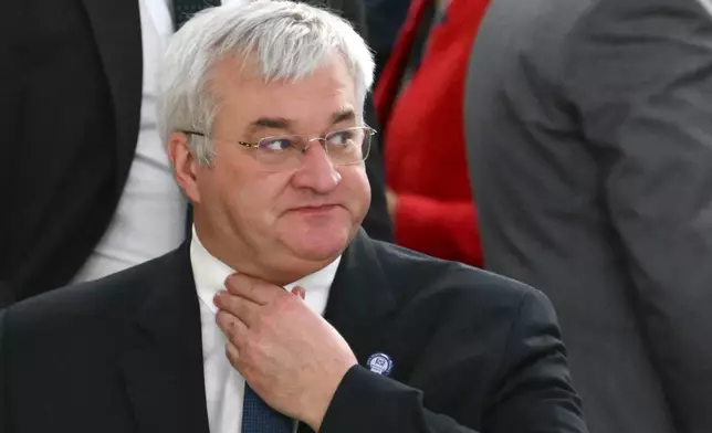 Ukraine's Foreign Minister Andrii Sybiha gestures as he arrives to attend a plenary session of the 31st Organization for Security and Cooperation in Europe (OSCE) Ministerial summit, in Ta'Qali, Malta, Thursday, Dec. 5, 2024. (Alberto Pizzoli/Pool Photo via AP)