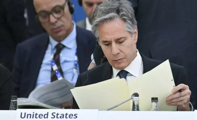 U.S. Secretary of State Antony Blinken attends a plenary session of the 31st Organization for Security and Cooperation in Europe (OSCE) Ministerial summit, in Ta'Qali, Malta, Thursday, Dec. 5, 2024. (Alberto Pizzoli/Pool Photo via AP)