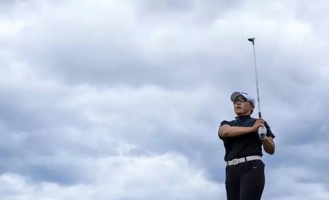 Jiyai Shin of Korea watches her shot on the 10th hole during the final round of the Australian Open golf championship at the Kingston Heath Golf Club in Melbourne, Australia, Sunday, Dec. 1, 2024. (AP Photo/Asanka Brendon Ratnayake)