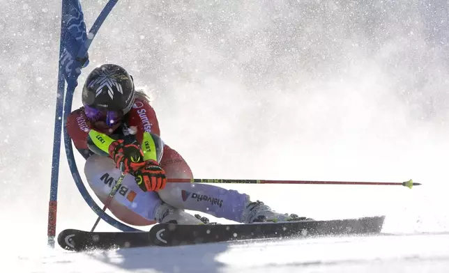 Lara Gut-Behrami, of Switzerland, competes during a women's World Cup giant slalom skiing race, Saturday, Nov. 30, 2024, in Killington, Vt. (AP Photo/Robert F. Bukaty)