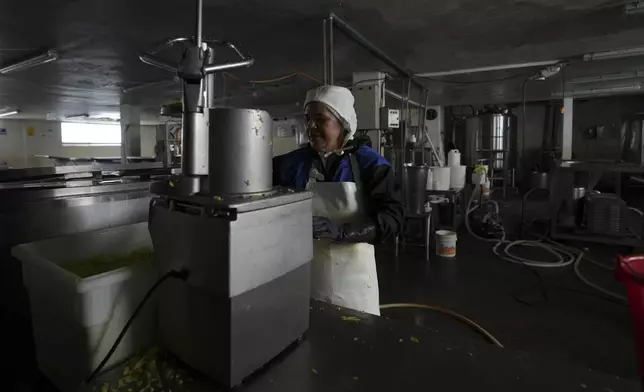 A worker wipes equipment at an artisanal popsicle factory in Salcedo, Ecuador, Thursday, Nov. 28, 2024, amid a wave of power outages, triggered by a prolonged dry spell. (AP Photo/Dolores Ochoa)