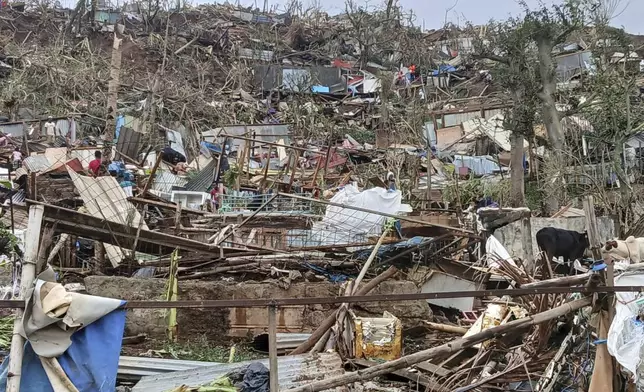 This undated photo provided by NGO Medecins du Monde on Sunday, Dec. 15, 2024, shows a devastated hill on the French territory of Mayotte in the Indian Ocean, after Cyclone Chido caused extensive damage with reports of several fatalities. (Medecins du Monde via AP)