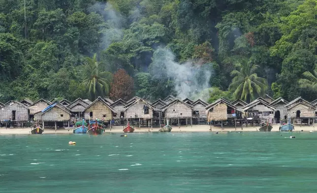 A general view in Moken village of Surin Islands, Phang Nga province, Thailand, Thursday, Dec. 12, 2024. (AP Photo/Sakchai Lalit)