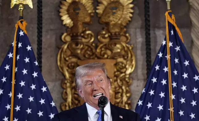 President-elect Donald Trump speaks during a news conference at Mar-a-Lago, Monday, Dec. 16, 2024, in Palm Beach, Fla. (AP Photo/Evan Vucci)