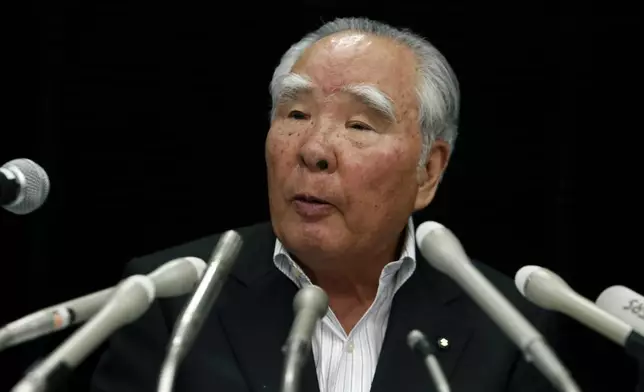 FILE - Suzuki Motor Corp. Chairman and CEO Osamu Suzuki speaks during a press conference in Tokyo, Sept. 12, 2011. (AP Photo/Shizuo Kambayashi, File)