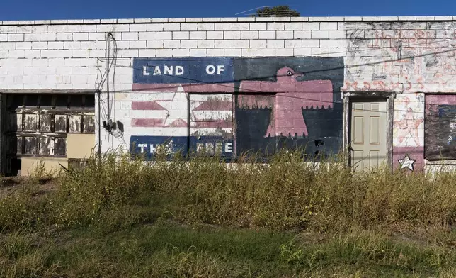 A mural adorns the side of a downtown building on Wednesday, Oct. 2, 2024, in Watonga, Okla. (AP Photo/Nick Oxford)