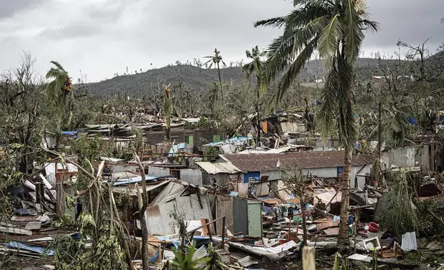 This photo provided on Monday Dec. 16, 2024 by the Civil Security shows part of the French territory of Mayotte in the Indian Ocean, after the island was battered by its worst cyclone in nearly a century. (UIISC7/Securite Civile via AP)