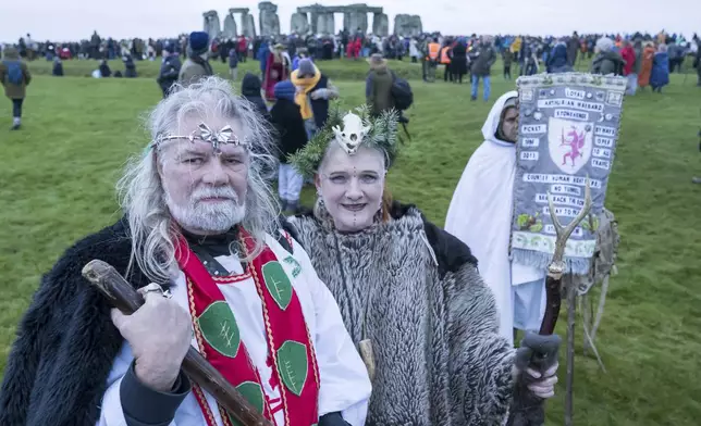 Arthur Pendragon poses for a portrait as he takes part in the winter solstice celebrations at Stonehenge, England, Saturday, Dec. 21, 2024. (AP Photo/Anthony Upton)