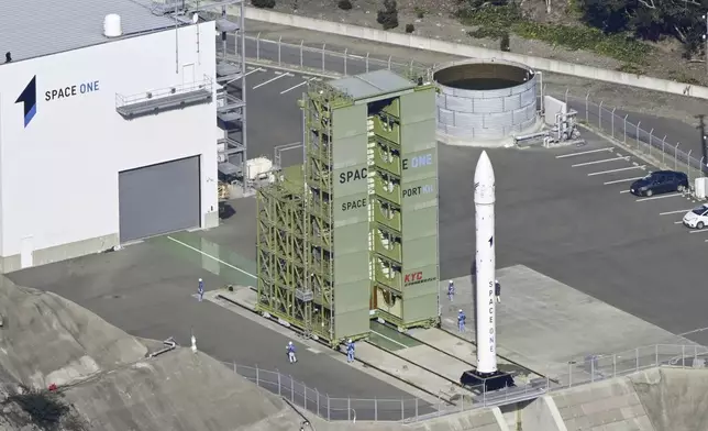 The Kairos No. 2 rocket, a Japanese commercial rocket carrying a set of satellites, waits to be launched from Space Port Kii in Kushimoto town, western Japan Wednesday, Dec. 18, 2024. (Kyodo News via AP)