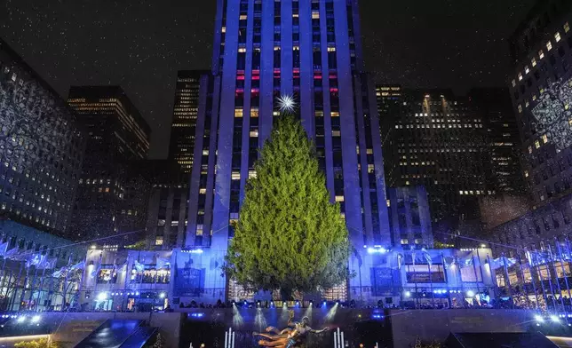 Snow falls during the 92nd annual Rockefeller Center Christmas tree lighting ceremony, Wednesday, Dec. 4, 2024, in New York. (AP Photo/Julia Demaree Nikhinson)