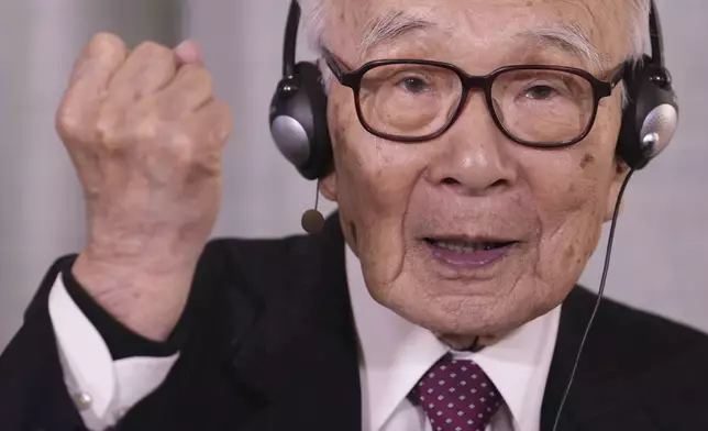 Representative of this year's Nobel Peace Prize winner Nihon Hidankyo, or the Japan Confederation of A- and H-Bomb Sufferers Organizations, Terumi Tanaka, speaks during a press conference ahead of the Nobel Peace Prize ceremony, at the Nobel Institute in Oslo, on Monday, Dec. 9, 2024. (Javad Parsa/NTB Scanpix via AP)