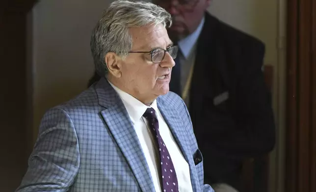 Defense attorney Kevin Horan makes an opening statement during the trial of Sheldon Timothy Herrington Jr., who is on trial for the murder of University of Mississippi student Jimmie "Jay" Lee, in Oxford, Miss. on Tuesday, Dec. 3, 2024. (Bruce Newman/The Northeast Daily Journal via AP, Pool)