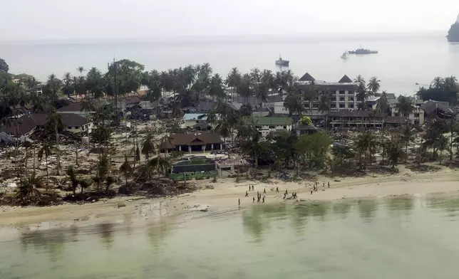 An aerial view of Phi Phi island in Krabi province, southern Thailand Friday, Dec. 31, 2004. (AP Photo/Apichart Weerawong, File)