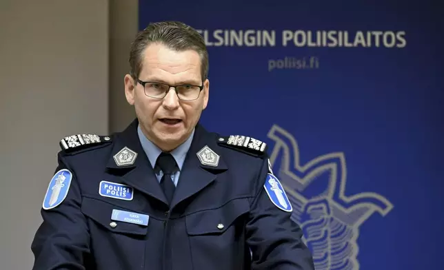 Finnish National Police Comissioner Ilkka Koskim'ki attends a press conference in Helsinki, Finland, Thursday, Dec. 26, 2024, investigating the electricity transmission between Finland and Estonia through the Estlink 2 connection which was cut on Christmas Day, according to Finnish grid operator Fingrid. (Jussi Nukari/Lehtikuva via AP)