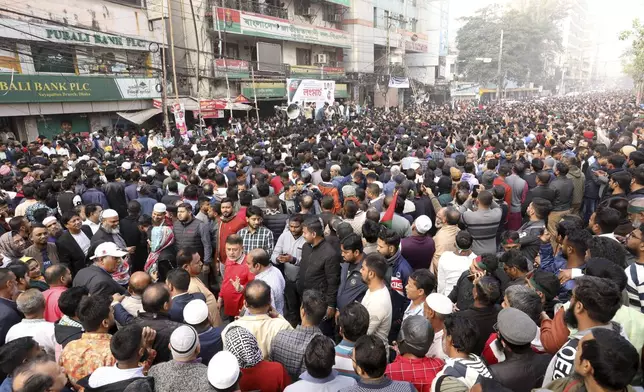 Supporters of Bangladesh's former Prime Minister Khaleda Zia and her Bangladesh Nationalist Party (BNP) denouncing attacks in India on a diplomatic mission and alleged desecration of Bangladeshi flags, participate in a protest in Dhaka, Bangladesh, Wednesday, Dec. 11, 2024. (AP Photo)