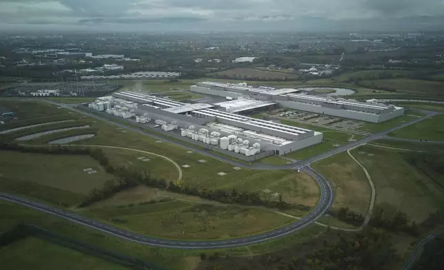 An aerial view of the Meta data center, in Dublin, Ireland, Wednesday, Oct. 16, 2024. (AP Photo/Bram Janssen)