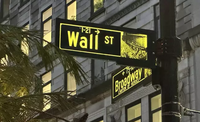 Signs mark the intersection of Wall Street and Broadway in New York's Financial District on Wednesday Dec.11, 2024. (AP Photo/Peter Morgan)