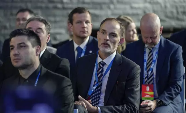 England head coach Thomas Tuchel attends the UEFA Preliminary Draw for the 2026 FIFA World Cup at FIFA headquarters in Zurich, Switzerland, Friday, December 13, 2024. (AP Photo/Martin Meissner)