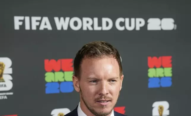 Germany head coach Julian Nagelsmann attends the UEFA Preliminary Draw for the 2026 FIFA World Cup at FIFA headquarters in Zurich, Switzerland, Friday, December 13, 2024. (AP Photo/Martin Meissner)