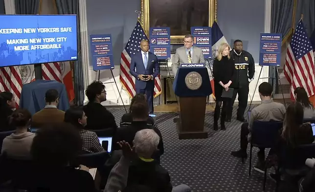 In this photo taken from video, New York Police chief of detectives Joseph Kenny answers questions during a news conference, Monday, Dec. 9, 2024, in New York. (New York City Mayor's Office via AP)