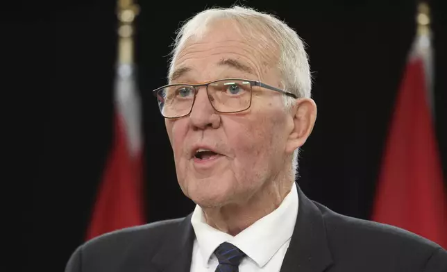 National Defence Minister Bill Blair speaks at a press conference on new measures to strengthen gun control in Ottawa, Ontario, on Thursday, Dec. 5, 2024. (Patrick Doyle/The Canadian Press via AP)