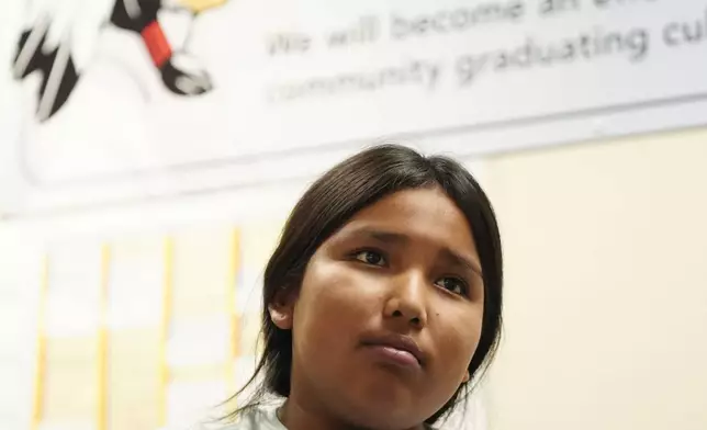 Rice Intermediate School student Gabriella Logan, 10, talks about her school experience Tuesday, Aug. 27, 2024, in San Carlos, Ariz. (AP Photo/Ross D. Franklin)