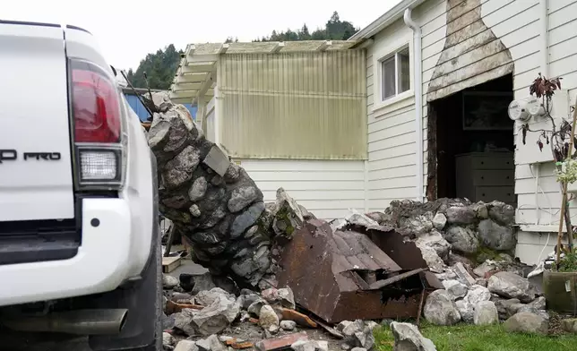 FILE - A home damaged by an earthquake can be seen in Rio Dell, Calif., Tuesday, Dec. 20, 2022. (AP Photo/Godofredo A. Vásquez, File)