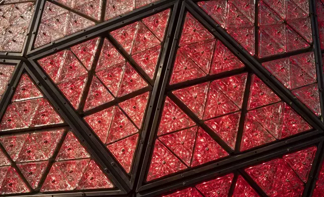 Times Square New Year's Eve Ball is displayed at One Times Square, Friday, Dec. 27, 2024, in New York. (AP Photo/Yuki Iwamura)