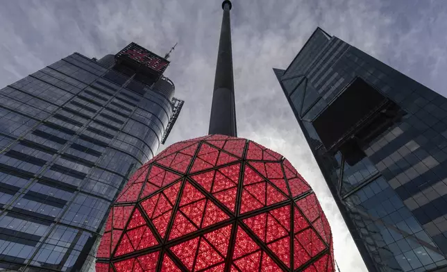 Times Square New Year's Eve Ball is displayed at One Times Square, Friday, Dec. 27, 2024, in New York. (AP Photo/Yuki Iwamura)