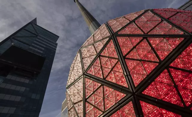 Times Square New Year's Eve Ball is displayed at One Times Square, Friday, Dec. 27, 2024, in New York. (AP Photo/Yuki Iwamura)